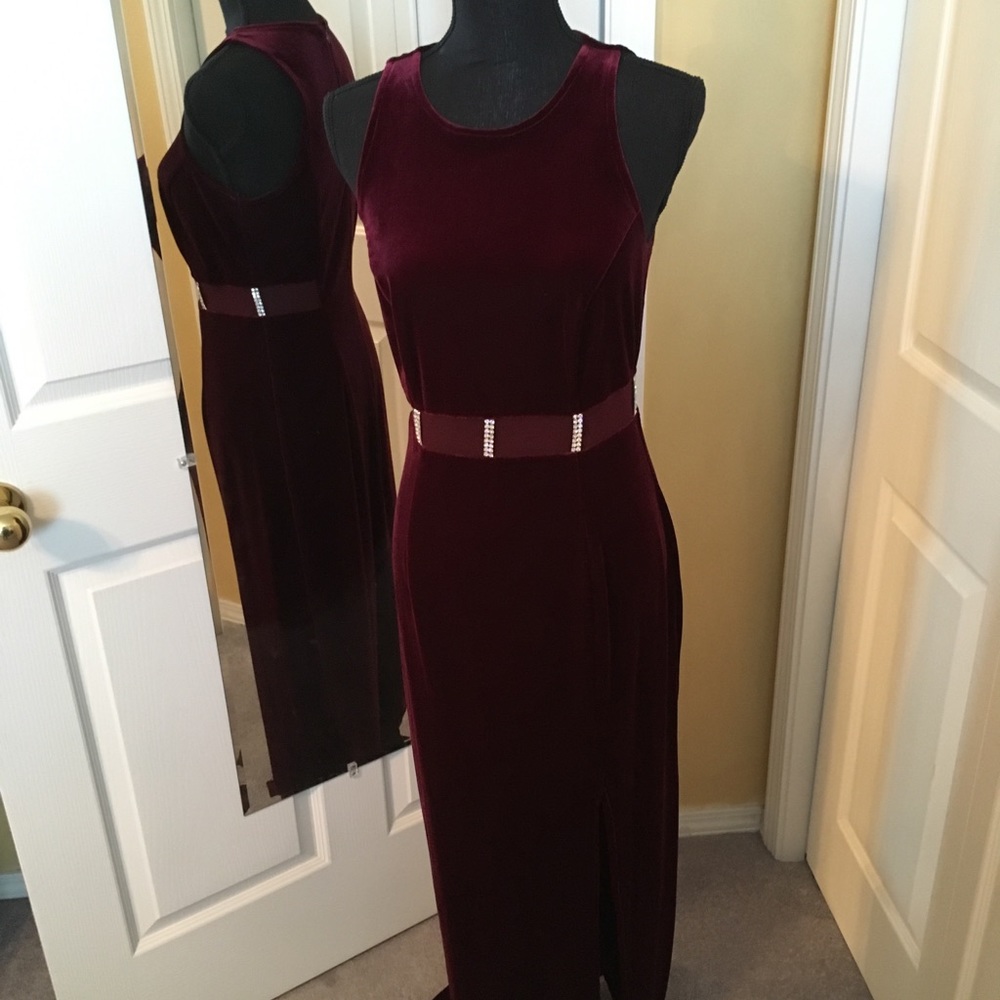 Burgundy Velveteen long dress w/a little sparkle!